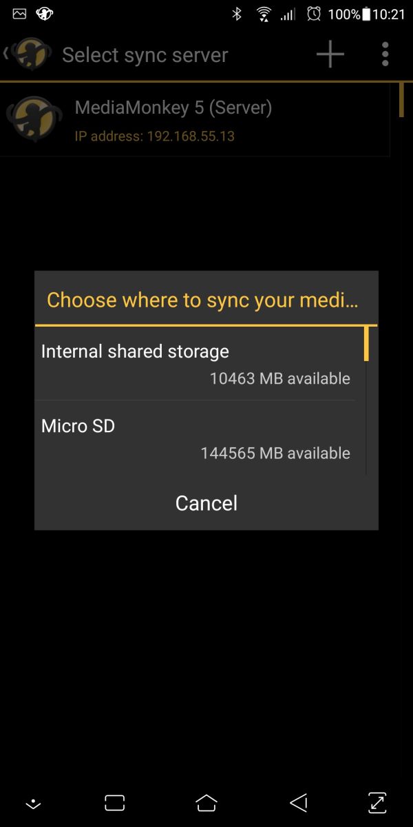 MMA Options Wi-Fi Sync Select Storage
