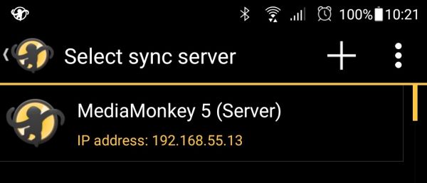 MMA Options Wi-Fi Sync Select Sync Server